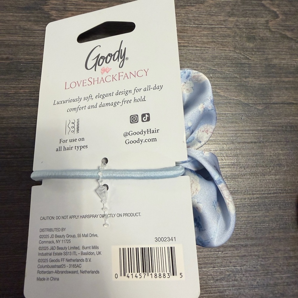 LoveShackFancy Pink & Light Blue Satin Flower Elastics & Blue Seamless Elastics - Picture 4 of 5